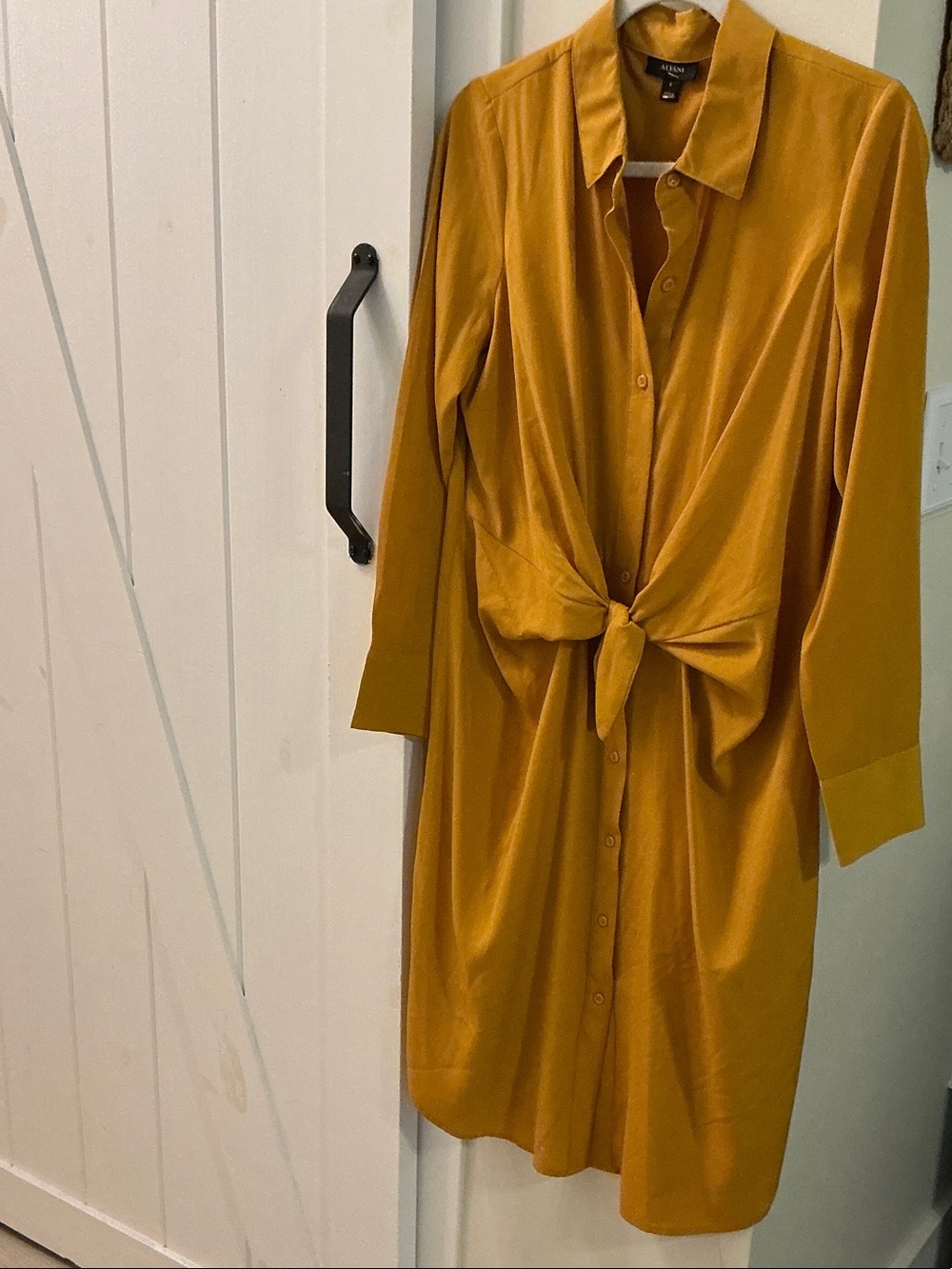 Alfani Mustard Yellow Button-Front Tie-Waist Midi Dress
